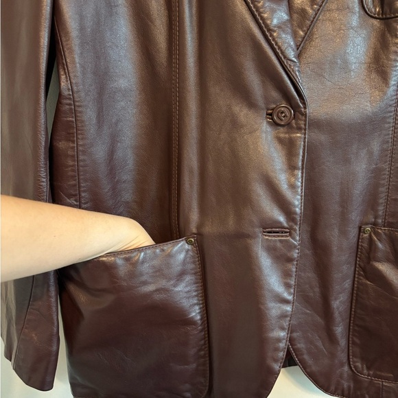 Vintage Genuine Leather Red Wine Women's Office Jacket Blazer -Size Medium/Large - Picture 8 of 14